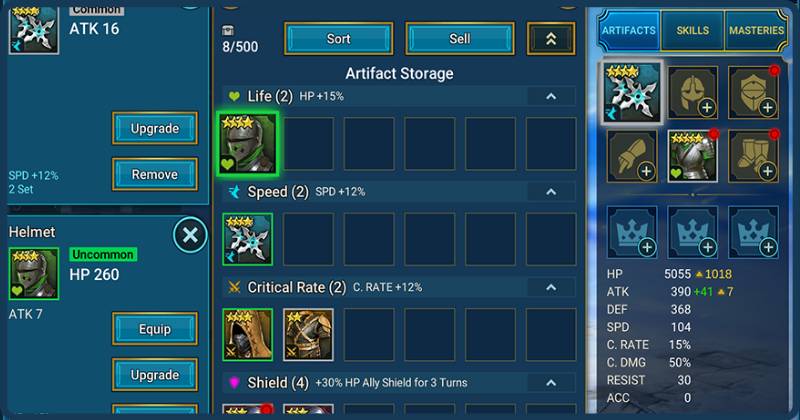 artifacts for avenger raid shadow legends